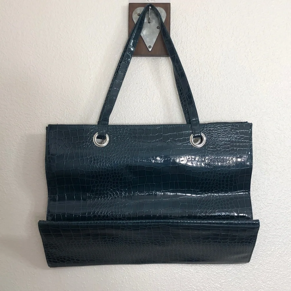 Forest Green Vinyl Reptile Pattern Tote Bag